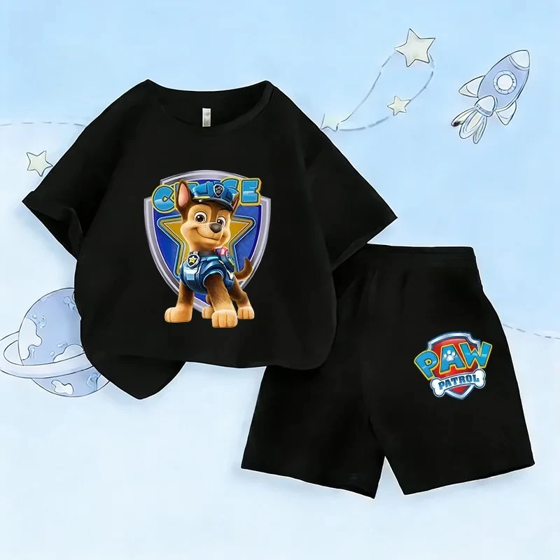 Summer Kids Chase T-shirt Set Boys' Clothing  Paw Patrol Short Sleeve Preschool 3-12  Cartoon Animal Print Top+ventilate Shorts