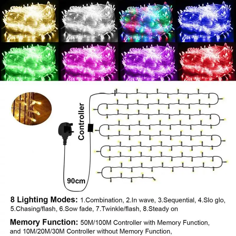 Ao ar livre led luzes da corda guirlanda 10m à prova dwaterproof água luz de fadas festão lâmpada festa casamento feriado jardinagem decoração luz