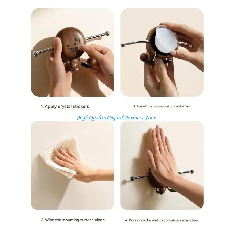 U2JE Retro Wooden Phone Holder with Vacuum Suctions Base Multiple Functional Suctions Cup Mount for Smooth Wall In House Office