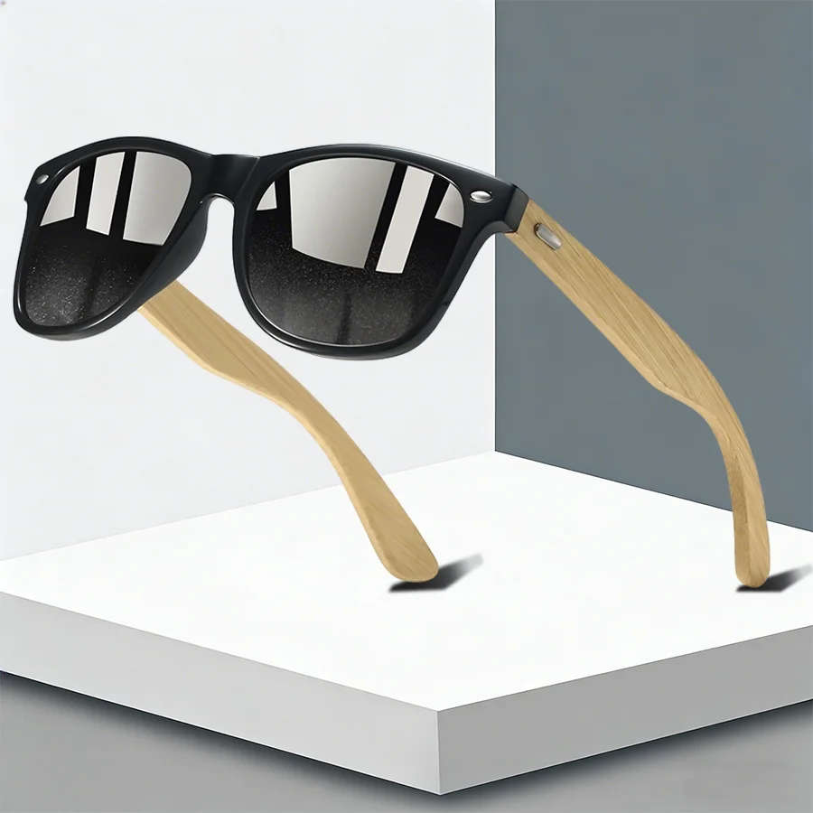 Vintage Mode Eckige Sonnenbrille für Männer und Frauen Modische Bambus-Holz Luxusmarken-Designer-Brille zum Autofahren