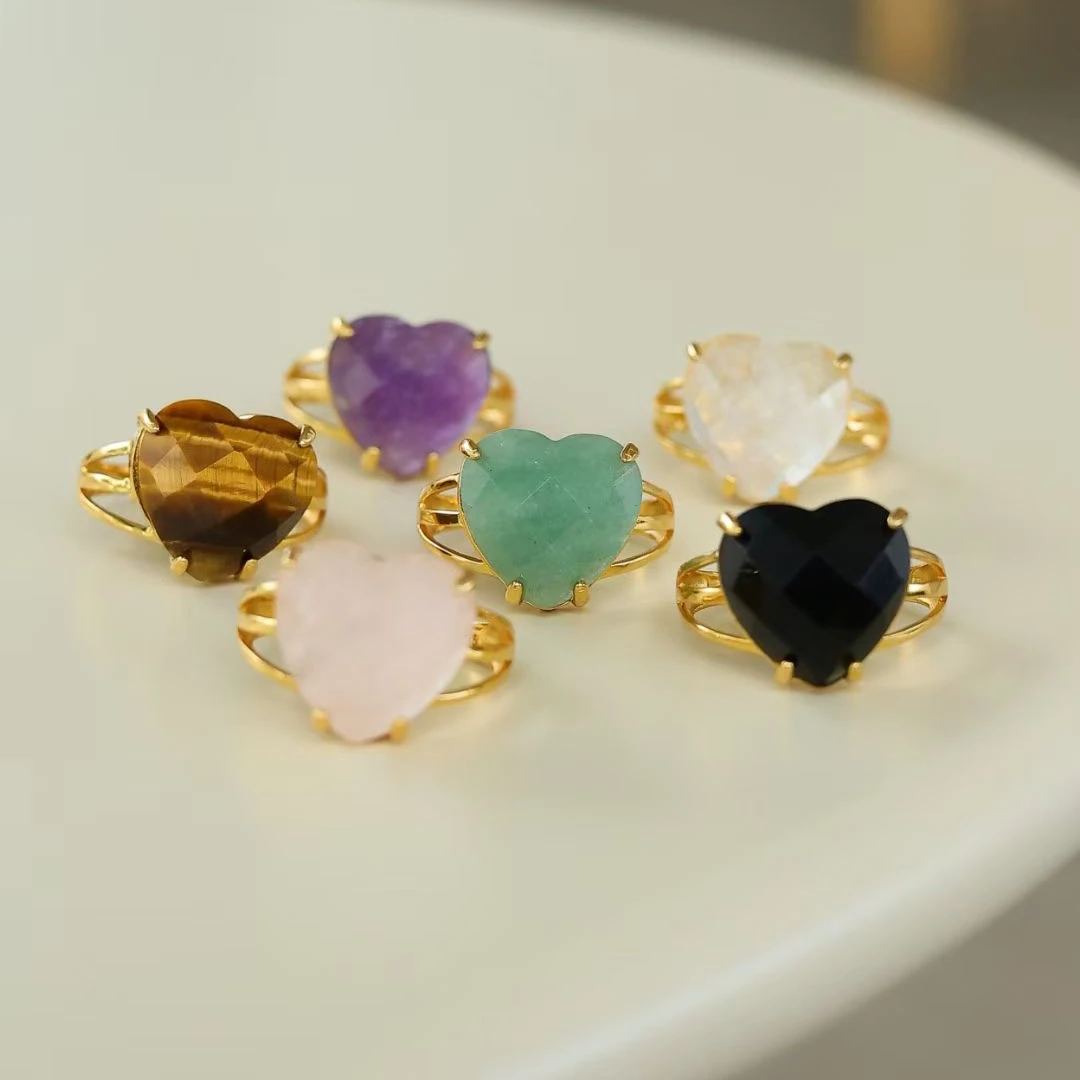 

925 Sterling Silver Ring With Natural Stone White Crystal Amethyst Black Agate Pink Crystal Eastern Tomb Tigers EyeP