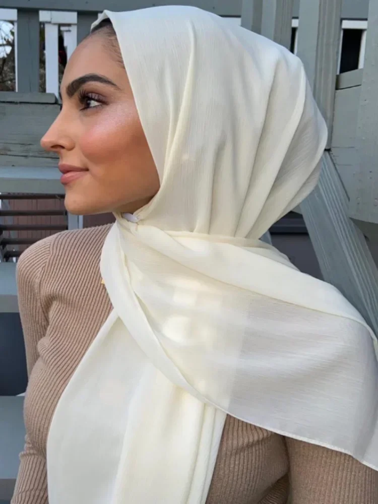 Big Size Pleated Hijab Chiffon Scarf for Muslim Women Turban Scarves Bandana Hijabs Headscarf Plain Shawl Head Wrap for Women