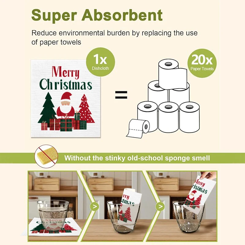 6 قطعة شجرة عيد الميلاد أطباق المطبخ غسل تنظيف طبق القماش قابلة لإعادة الاستخدام غسل سوبر ماصة الخرق المنزل مسح منشفة الملابس