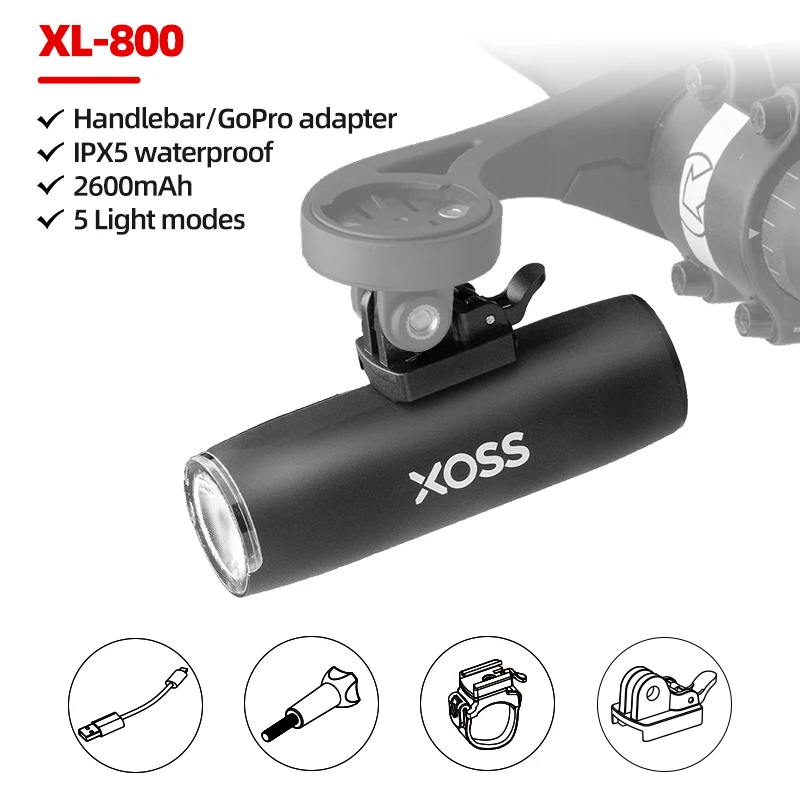 XOSS XL400/800/1200 fietslicht Aluminium koplamp voor Fiets Oplaadbare MTB Voorlamp Koplampen Fiets Accessoires