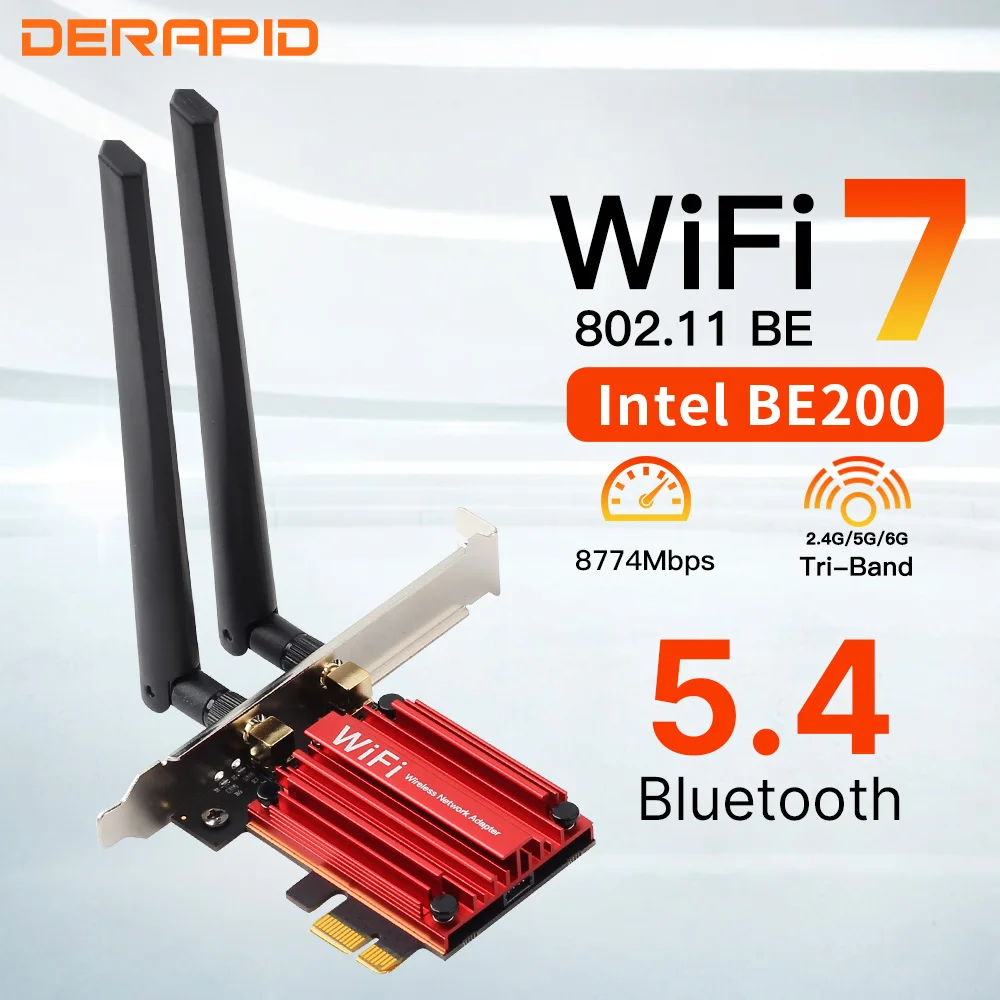 

BE200 WiFi7 Adapter Bluetooth 5.4 PCIE Wireless Card BE200NGW 802.11BE PC/Desktop Antenne Set For Intel Network Adapter Win10/11