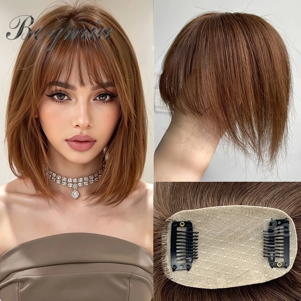 Human Hair Topper With Bangs Women 5x9cm Natural Black Brown Highlights Blonde Skin Scalp Clip in Topper Hair Pieces Human Hair