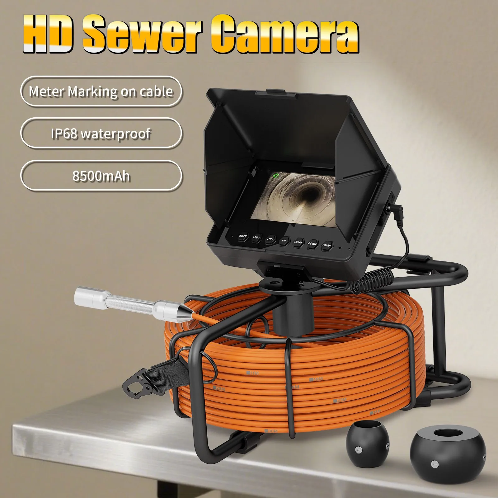 Endoskop Industri Saluran Pembuangan 4.3 Inci 10M/20M/30M 720P Kamera Pipa Saluran Pembuangan IP68 Baterai 8500MAH untuk Inspeksi Pipa Saluran Pembuangan