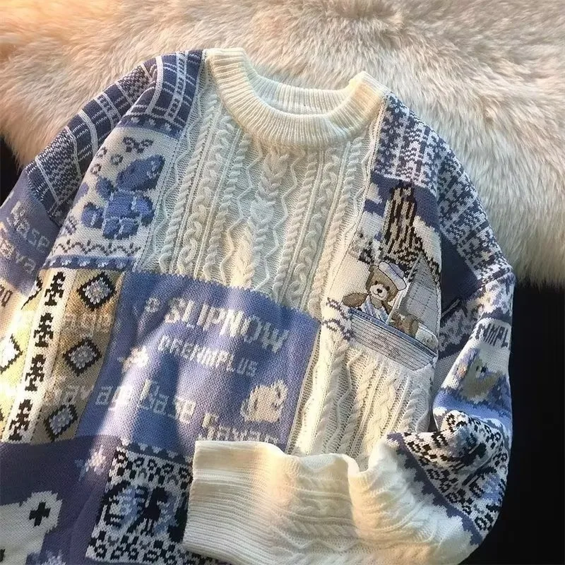

Sweaters for men and women in autumn and winter, retro and lazy style, soft and sticky pullover knitted sweater, with a niche an