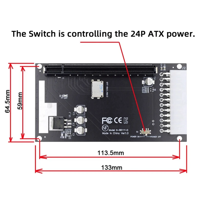 PCIE PCI-Express 16X 어댑터, 메인 보드 그래픽 카드용 ATX 24 핀 전원 포트 포함, 4X Oculink SFF-8612 SFF-8611