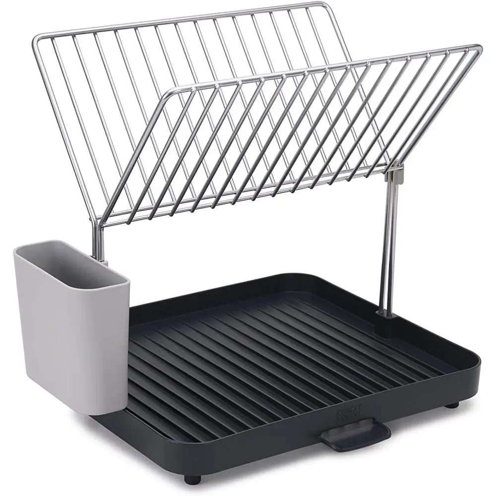 

Y-Rack Dish Rack and Drain Board Set with Cutlery Organizer Drainer Drying Tray, Large, Gray