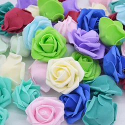 50Pcs 4cm Rose Heads Foam Artificial Flower Decoration for Home Fake Flower Head Wedding Birdal Showe Baby Shower Backdrop Decor