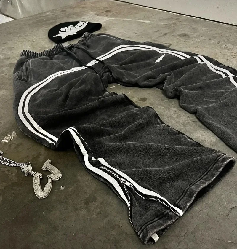 Y2K Fashion Simple Striped Straight Casual Pants Men and Women Retro Streetwear Hip-hop Korean Street Couple Loose Sweatpants