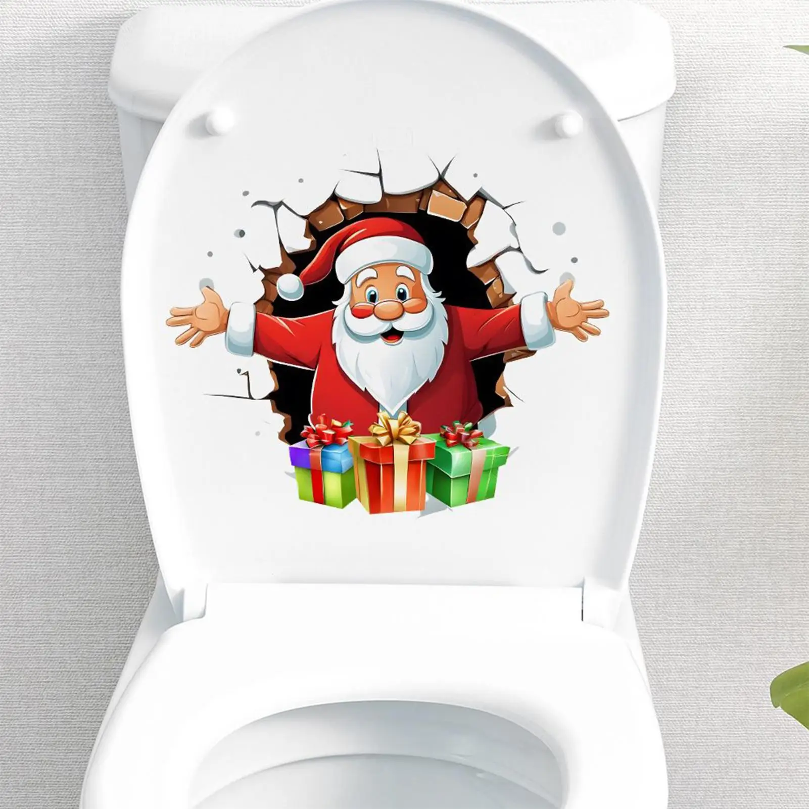 Toilet Stickers Funny Bathroom Lid Decor Santa Claus Breaking The Wall Christmas Decoration Supplies For Restroom Kitchen