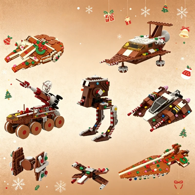 

MOC Creative Model Space Movie XMAS Gingerbread Series Spaceship Walker Speeders Building Blocks Kid Toys Fans Christmas Gift
