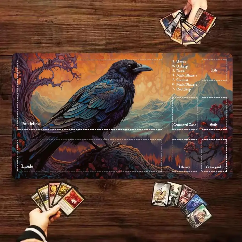 Mountain Raven MTG Playmat with Zones Commander Card Game Mat Durable Non-Slip Rubber TCG Battle Magic The Gathering Mouse Pad