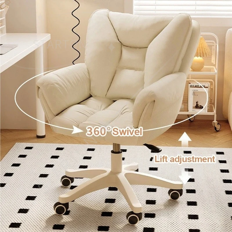 Cozy Soft Computer Chair for Home Vanity Bedroom Adjustable Height Swivel Desk Chair Double-Layer Thicken Backrest Office