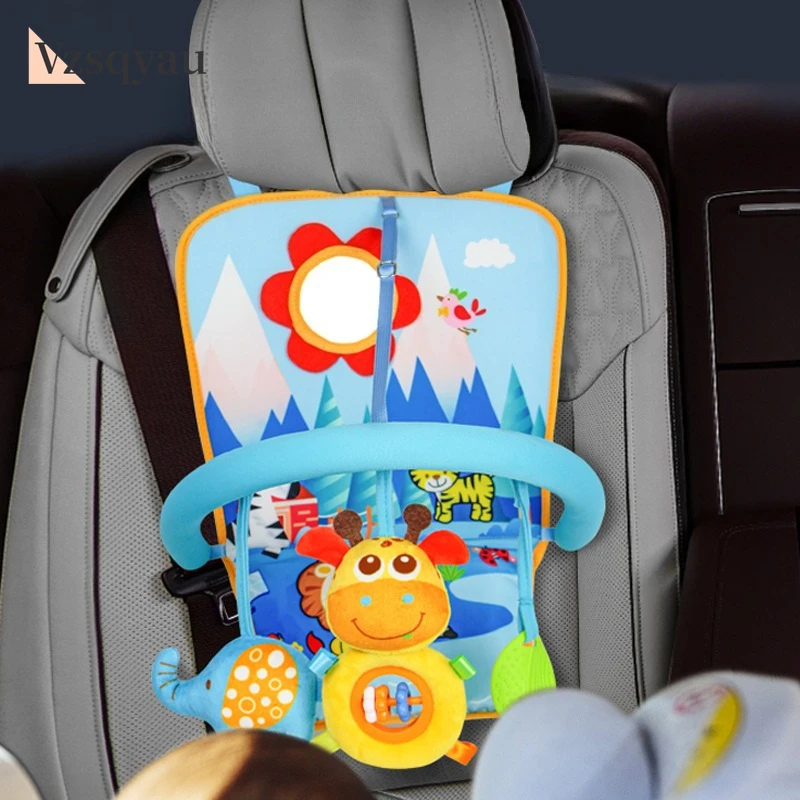 لعبة مقعد السيارة الخلفي التي تواجه الطفل، مركز أنشطة مقعد السيارة، قوس نشاط مع مرآة موسيقية، ألعاب خشخيشة للسفر للأطفال