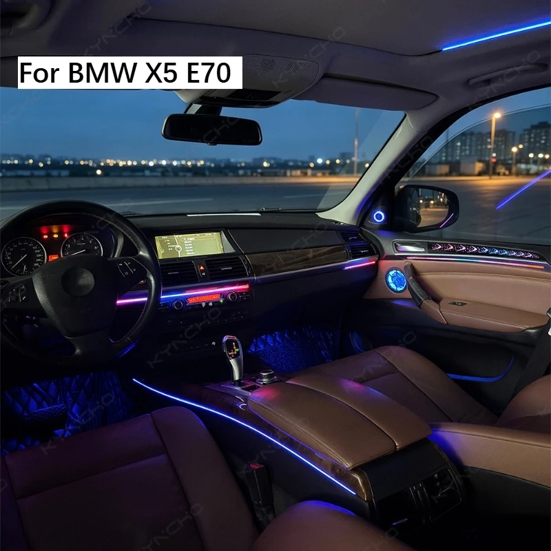 For BMW X5 E70 2008 2013LED Car Ambient Light Kit Symphony 64 Colors Dream Color Auto Interior Lighting Bluetooth App Control