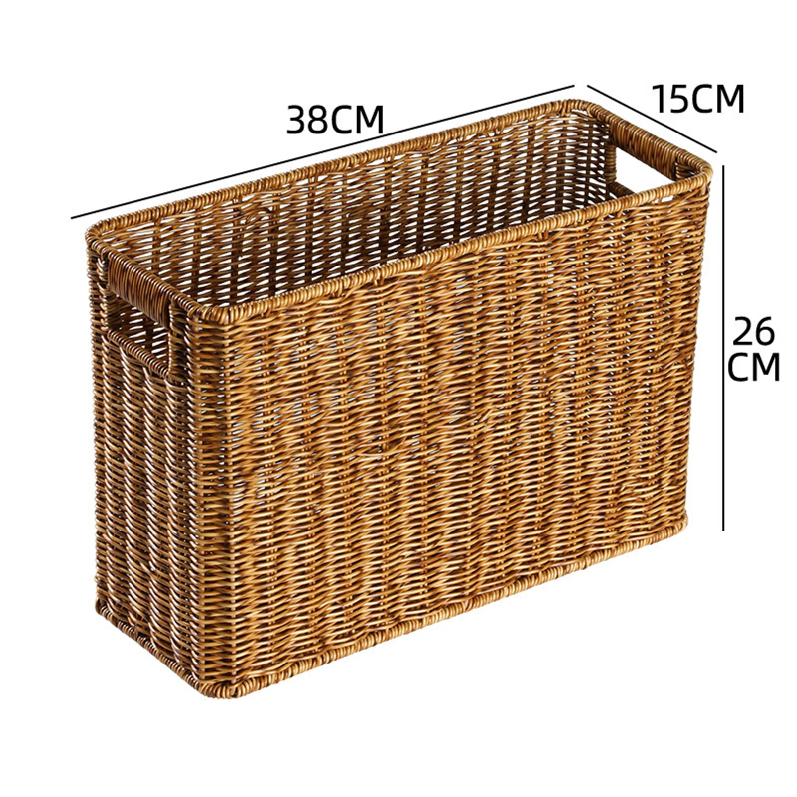 Rattan-Like Magazine Basket Containers Multifunctional Rectangle with Handles Basket Storage for Magazine Newspaper Cabinets