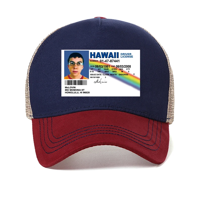 

summer men Baseball Cap Mclovin id card superbad geek Mens Cotton hip hop caps teenagers cool summer Mesh breathable hat