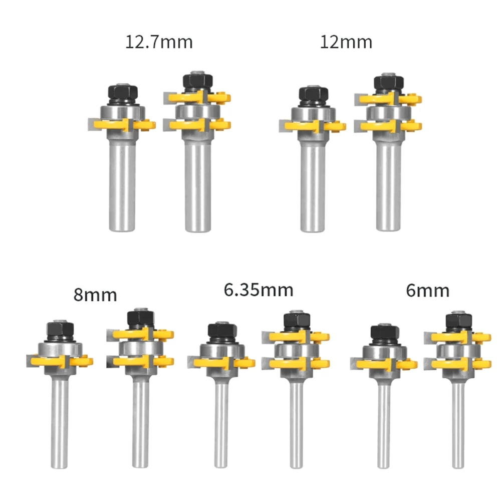 2PCS 6mm 6.35mm 8mm 12mm 12.7mm Shank 35MM T&G ASSEMBLY Cutter Router Bit Woodworking Milling Cutter For Wood Face Mill