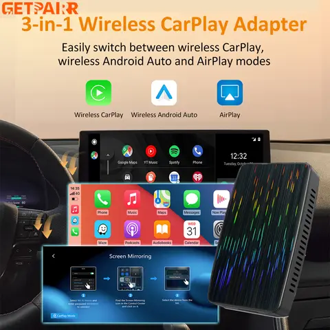 Getpairr 무선 carplay 어댑터 안드로이드 자동 동글 플러그 앤 플레이 5.0 VW 벤츠 포드 기아 도요타 용 WIFI Airplay 미러링