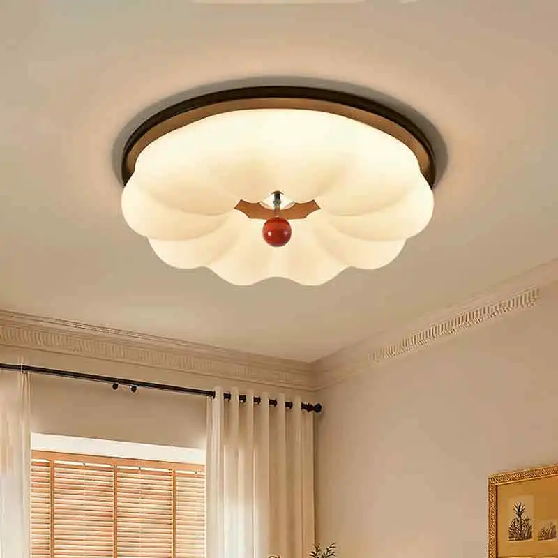 Medieval Retro Style Bedroom Ceiling Lamps LED Walnut Color Cloud Lamp Warm Living Room Study Room Children's Room Ceiling Light