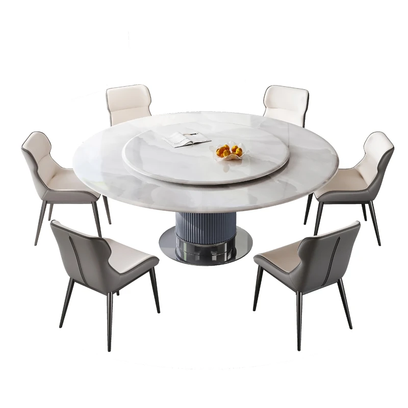 High Quality Luxury Modern Round Natural Marble Dining Table Chair Set 4 6 8 Seater Restaurant Stainless Steel Furniture Designs
