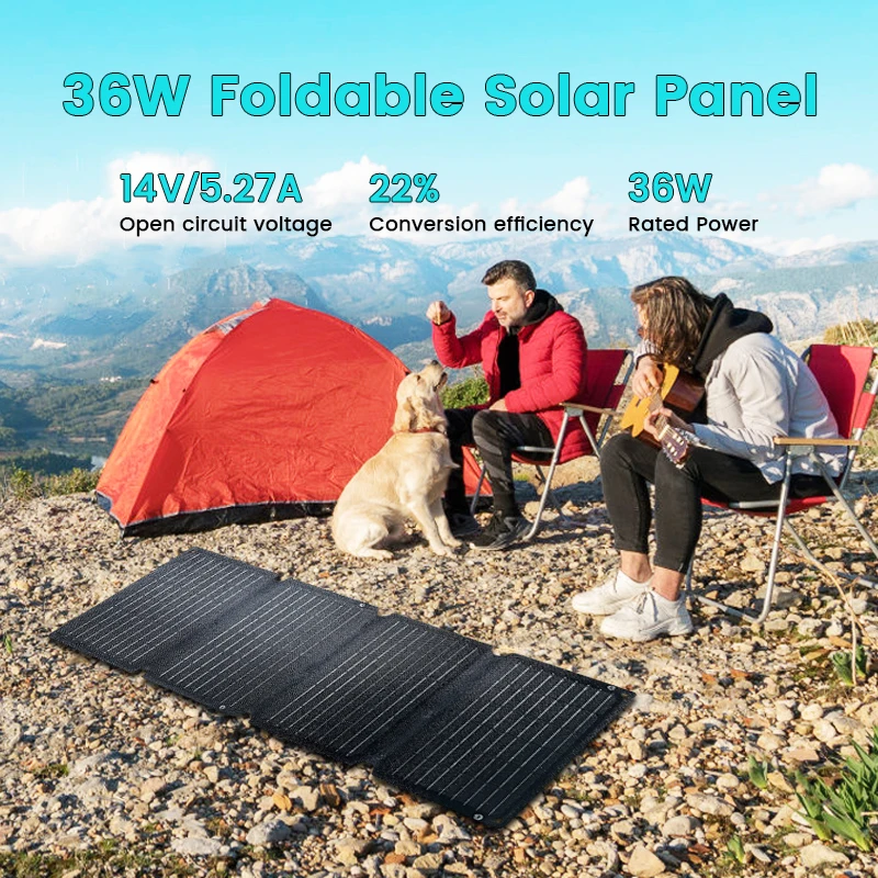 36W Solar Panel with 22% Efficiency 14V Output Waterproof Solar Charger for Outdoor Camping Hiking Emergency Power Supply