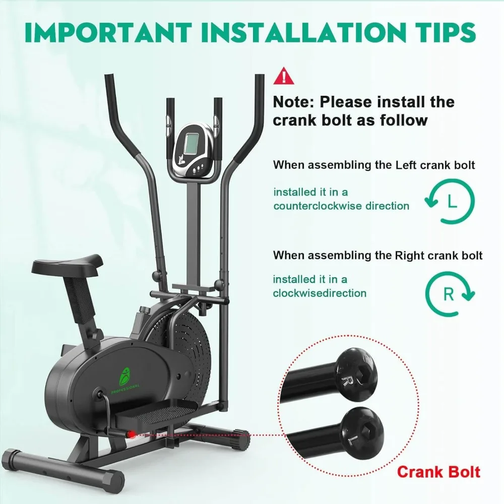 Entrenador de Cruz elíptica, máquina Cruzada Mejorada con Monitor LCD - 2 en 1 máquina de Entrenamiento de Bicicleta