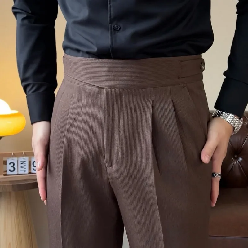 2026 Autumn New Italian Business Casual Suit Pants for Men Korean Fashion High Waisted Slim Fit Elegant Trousers Men Clothing