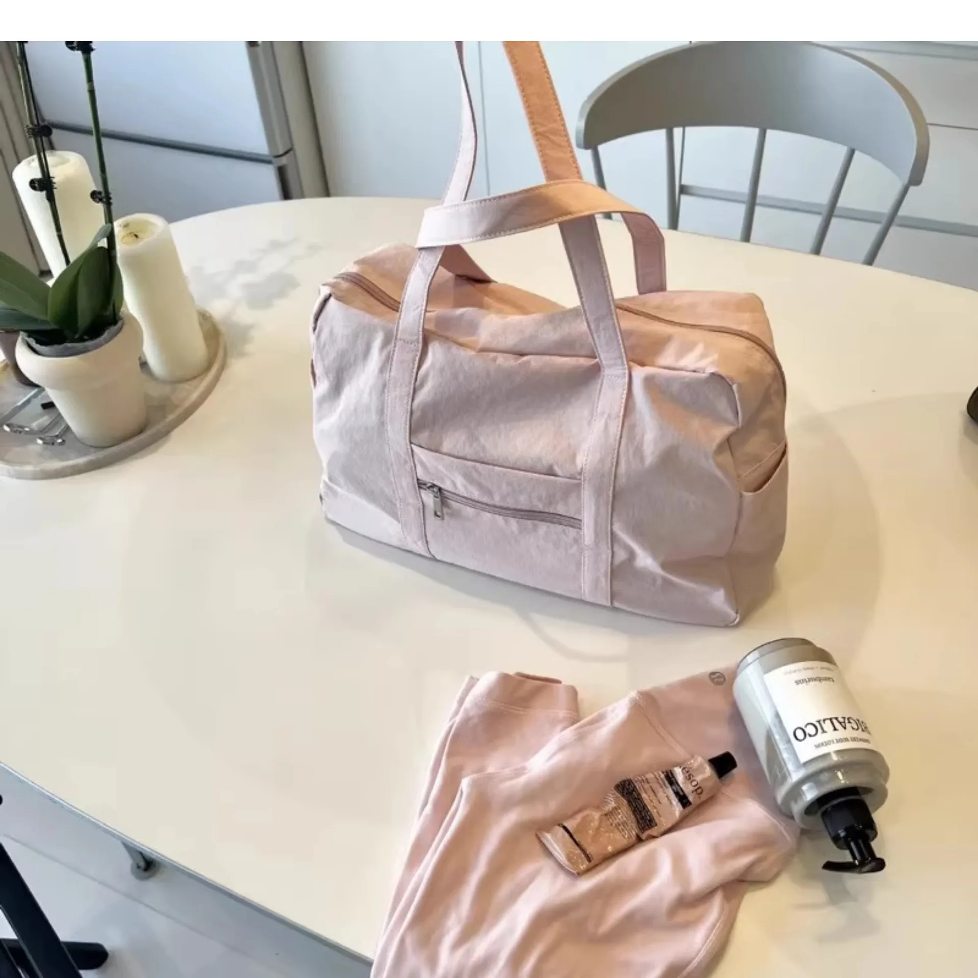 

Женская легкая нейлоновая сумка-тоут розового цвета, большая вместительная водонепроницаемая сумка с передним и боковыми карманами для ежедневных поездок, спортзала, шопинга