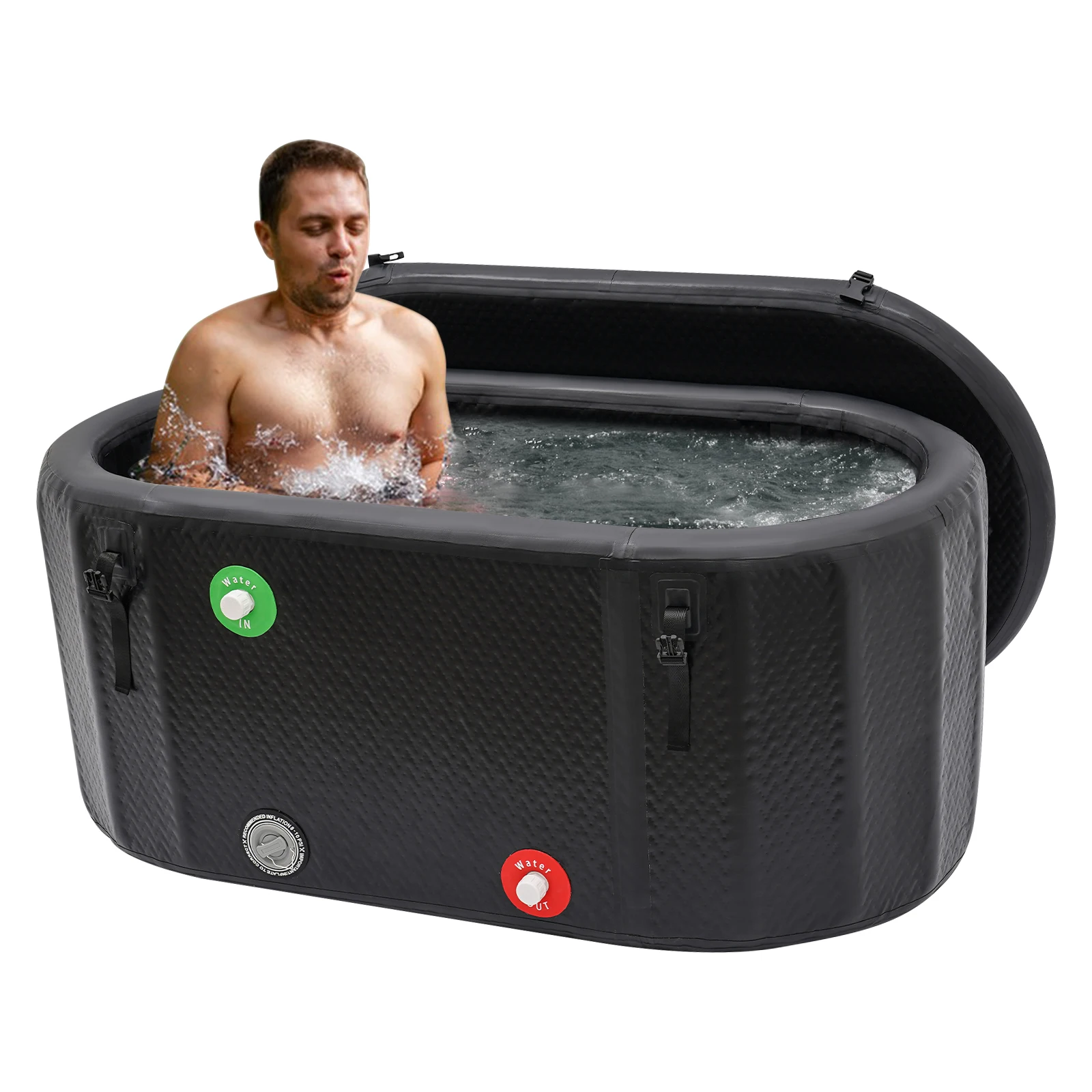 275L Aufblasbare Eisbadewanne, PVC-Gummi-Kaltwasserwanne, Ganzkörper-Tauchwanne für Kaltwassertherapie mit Aufblaspumpe, Deckel, Tragetasche und Abflussdesign für die Erholung von Sportlern