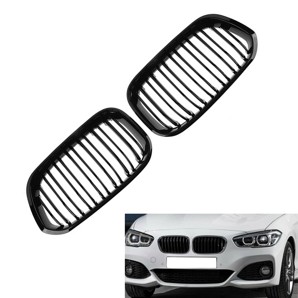 

Front Bumper Kidney Grille Gloss Black Dual Line Racing Grilles Hood Grills for BMW 1-Series F20 F21 Facelift 2015 2016 2017