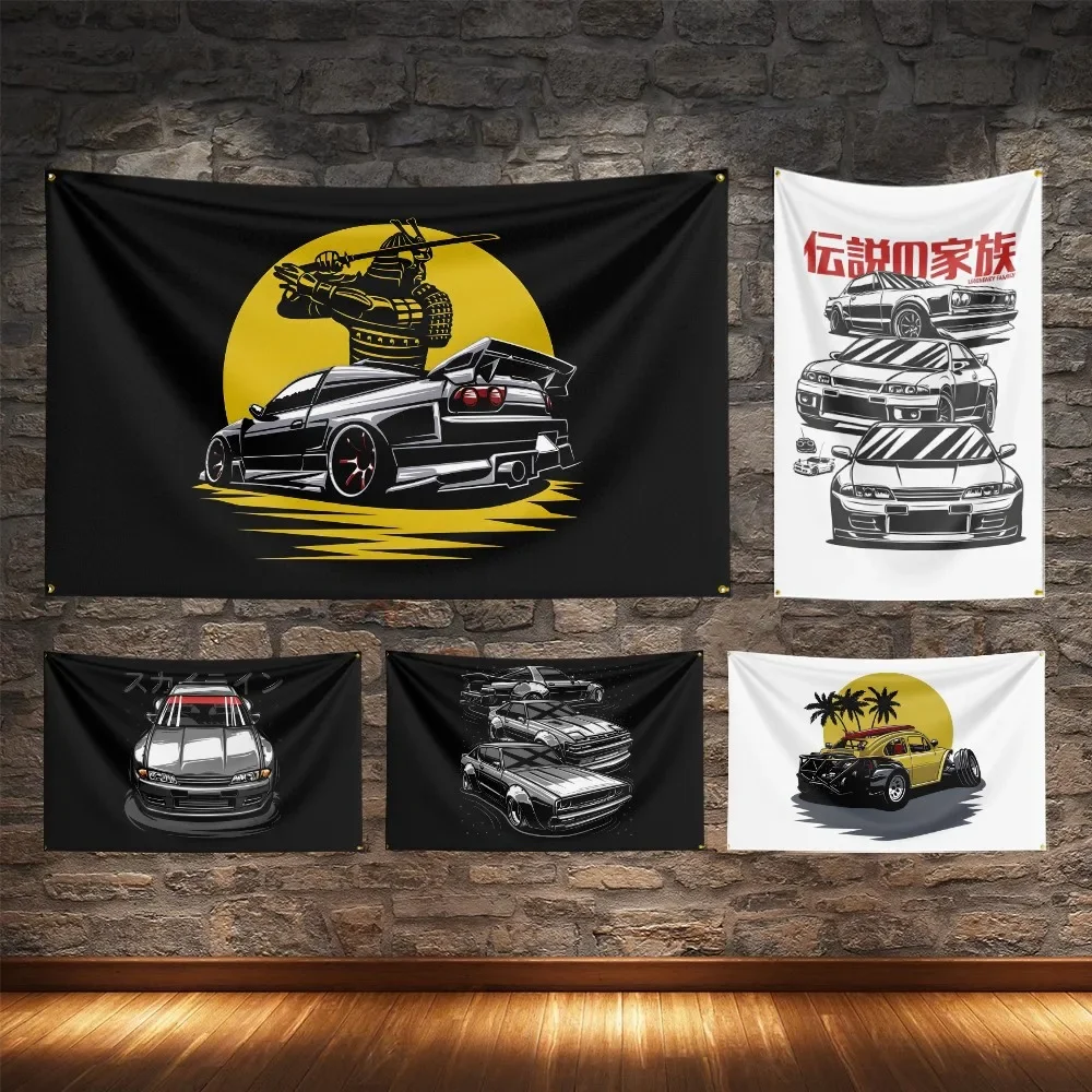 JDM High-horsepower Classic Car Flagge Polyester Digital Printing Modified Racing Cars Banner For Decoration