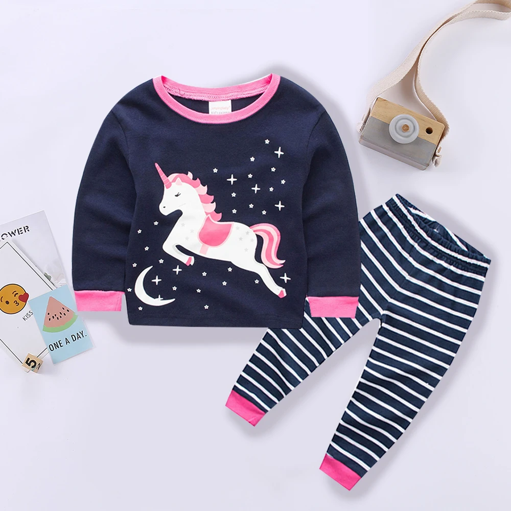 

Spring and Autumn Unicorn Cotton Sleepwear Girls' Baby Children's Clothing Long Sleeve Disney Cartoon Printed 2PCS Set Casual