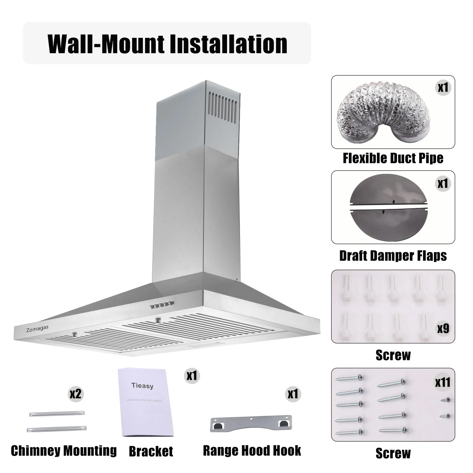 غطاء محرك السيارة مثبت على الحائط من الفولاذ المقاوم للصدأ مقاس 24 بوصة، قناة قابلة للتحويل/بدون مجاري 3 سرعات مع مرشحات يربك مزدوجة، وأضواء LED وتحكم في الأزرار