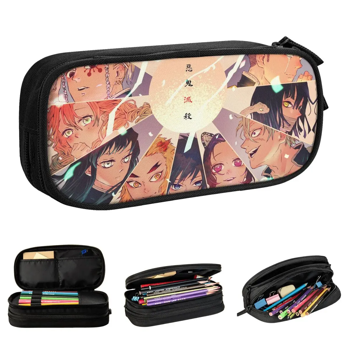 مقلمة أنيمي يابانية Kimetsu No Yaiba مقلمة صندوق أقلام للطلاب حقائب ذات سعة كبيرة طالب مدرسة مستحضرات التجميل القرطاسية