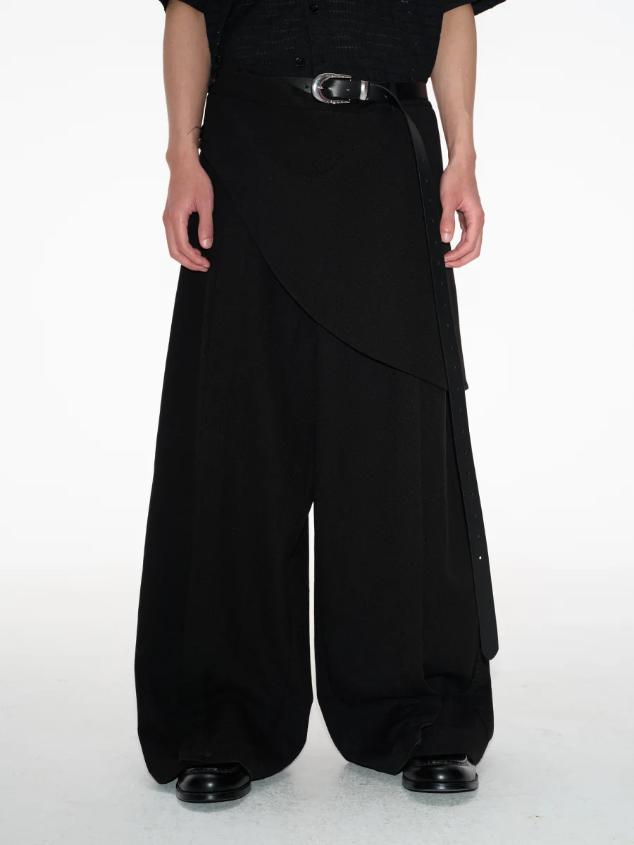 JCAESAR Organ Pants Accordion Pleat Long Trousers Me Texture Fake Two-Piece Straight Loose Fit Casual Youth Autumn Polyeste...