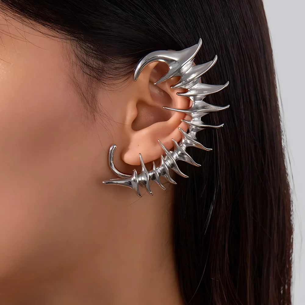 Gothic Punk Personality Dragon Spiny Bone Clip Earrings for Women No Piercing Ear Cuffs Hip Hop Street Jewelry