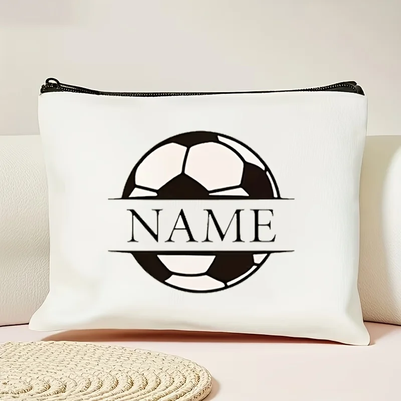 Custom Soccer Makeup Travel Bag, Personalized Name Zipper Storage Bag, Ideal Gift For Soccer Players & Graduates