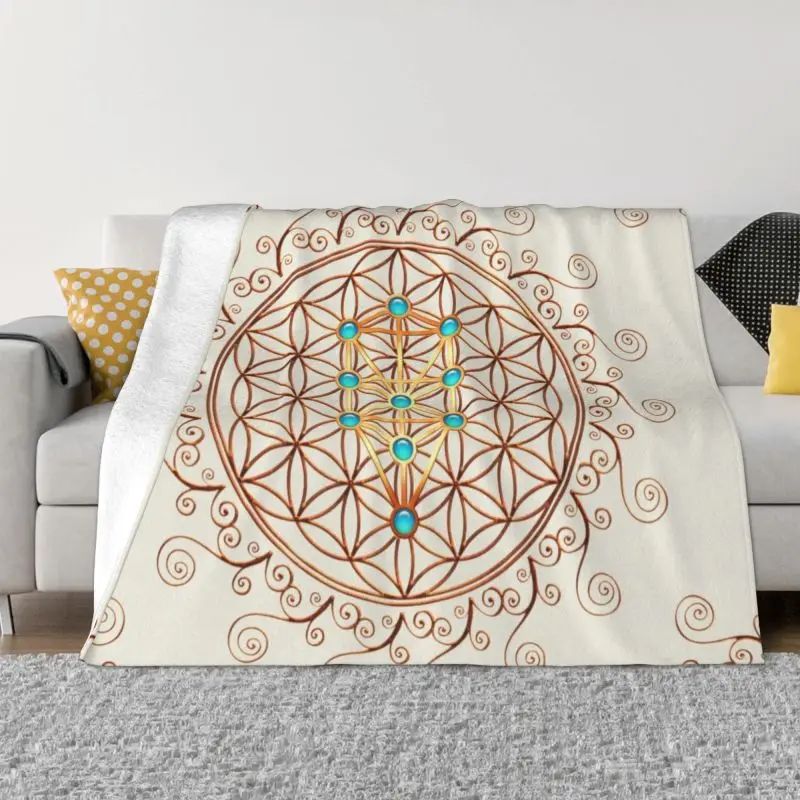 Flower Of Life Blankets Breathable Soft Flannel Autumn Sephiroth Sacred Geometry Mandala Throw Blanket for Couch Travel Bedding