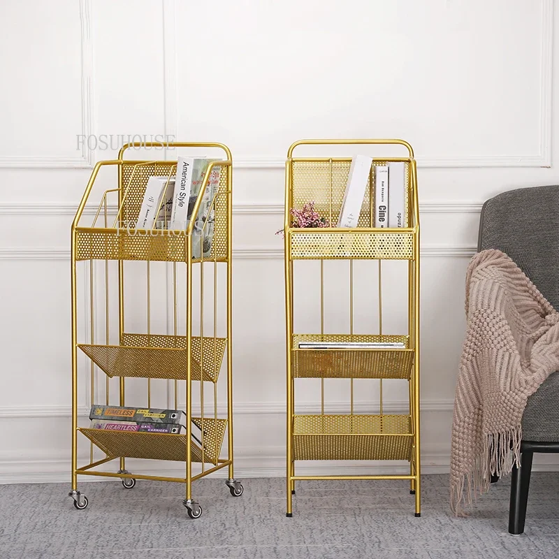 Luxury Iron Living Room Floor Bookcases living room Furniture Cafe Newspaper Storage Shelf modern Dormitory Study Magazine Racks