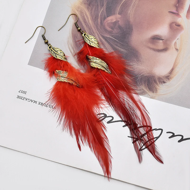 Bohemian Vintage Lange Übertriebene Unregelmäßige Feder Ohrringe für Frauen Ethnische Gold Farbe Twist Blatt Asymmetrie Ohrringe Schmuck – Detail 9