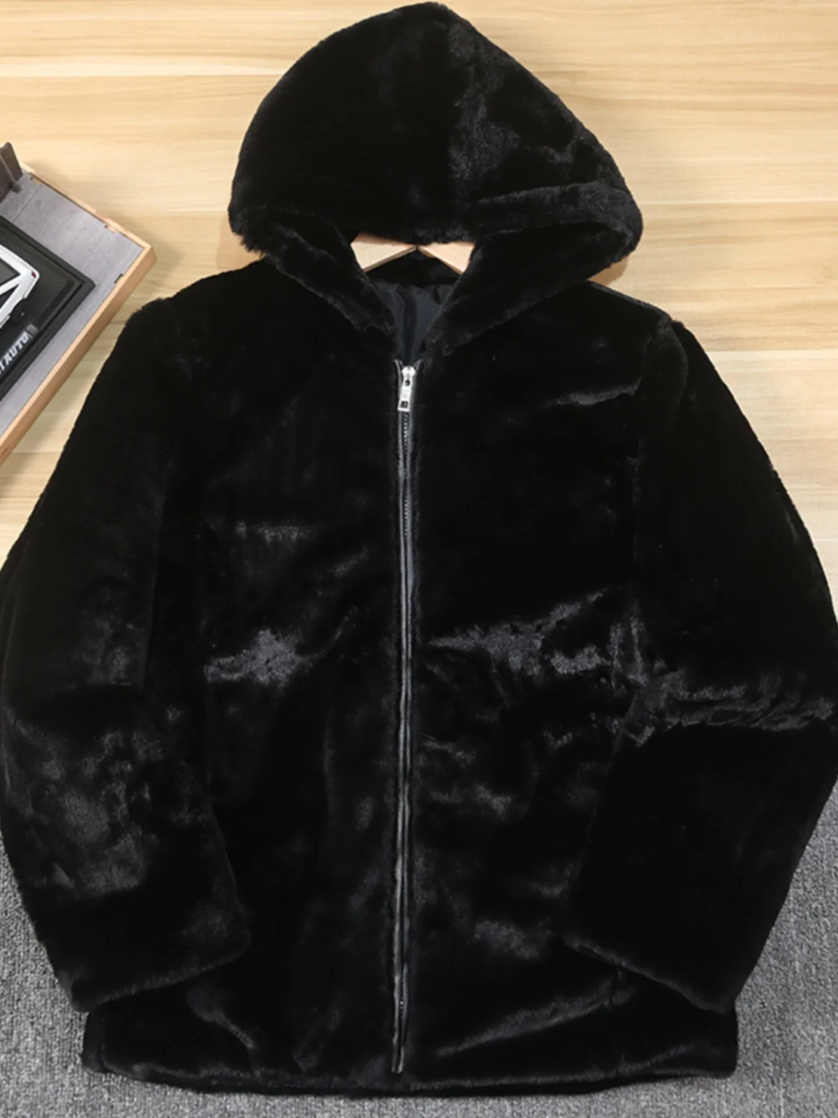 

Warm Faux Fur Lined Hooded Jaet Men's Casual Faionable Autumn Winter Coat Stand Fit Long Sve Busin Gentleman Sle