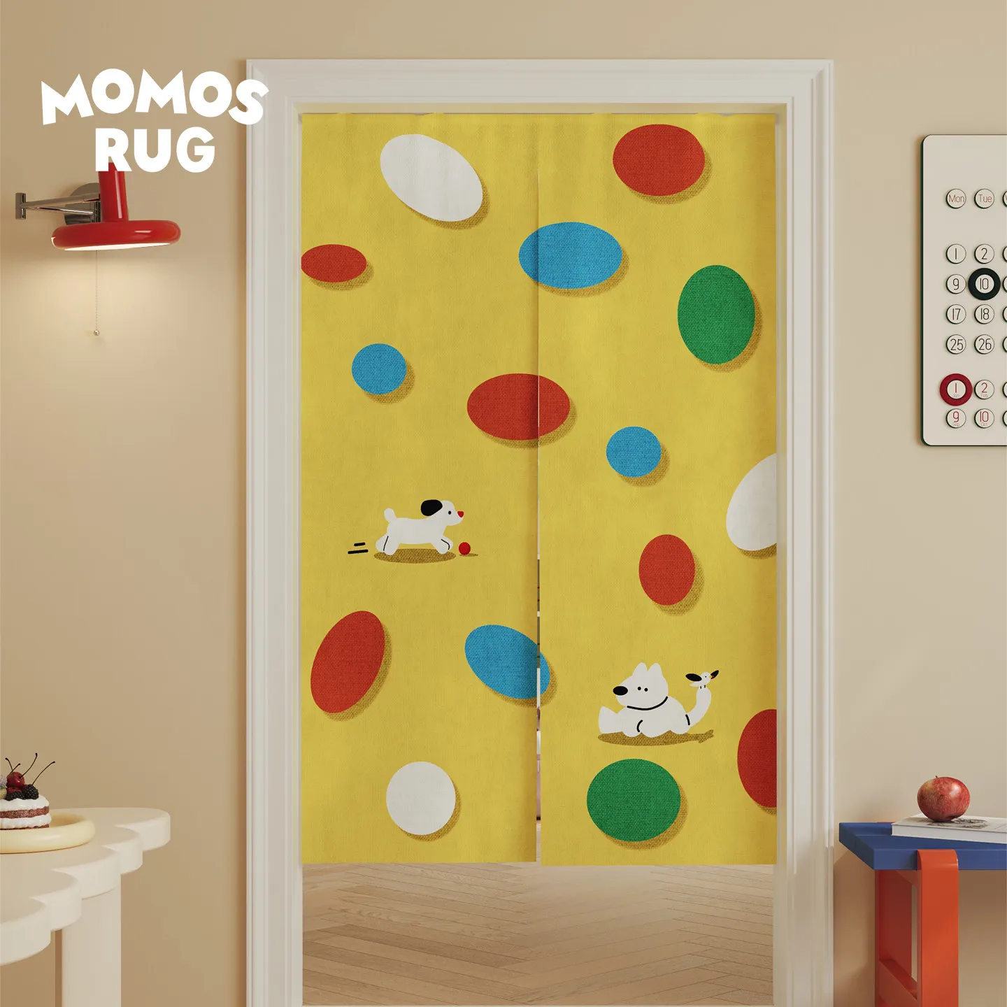 VIKAMA Polka Dot Puppy Noren Door Curtain Cartoon Dog Print Hanging Curtain Children Door Partition Bright Home Decor