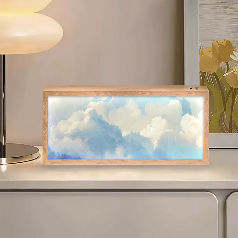 Blue sky and white clouds light painting healing department beautiful scenery desktop decoration ornament night light creativity
