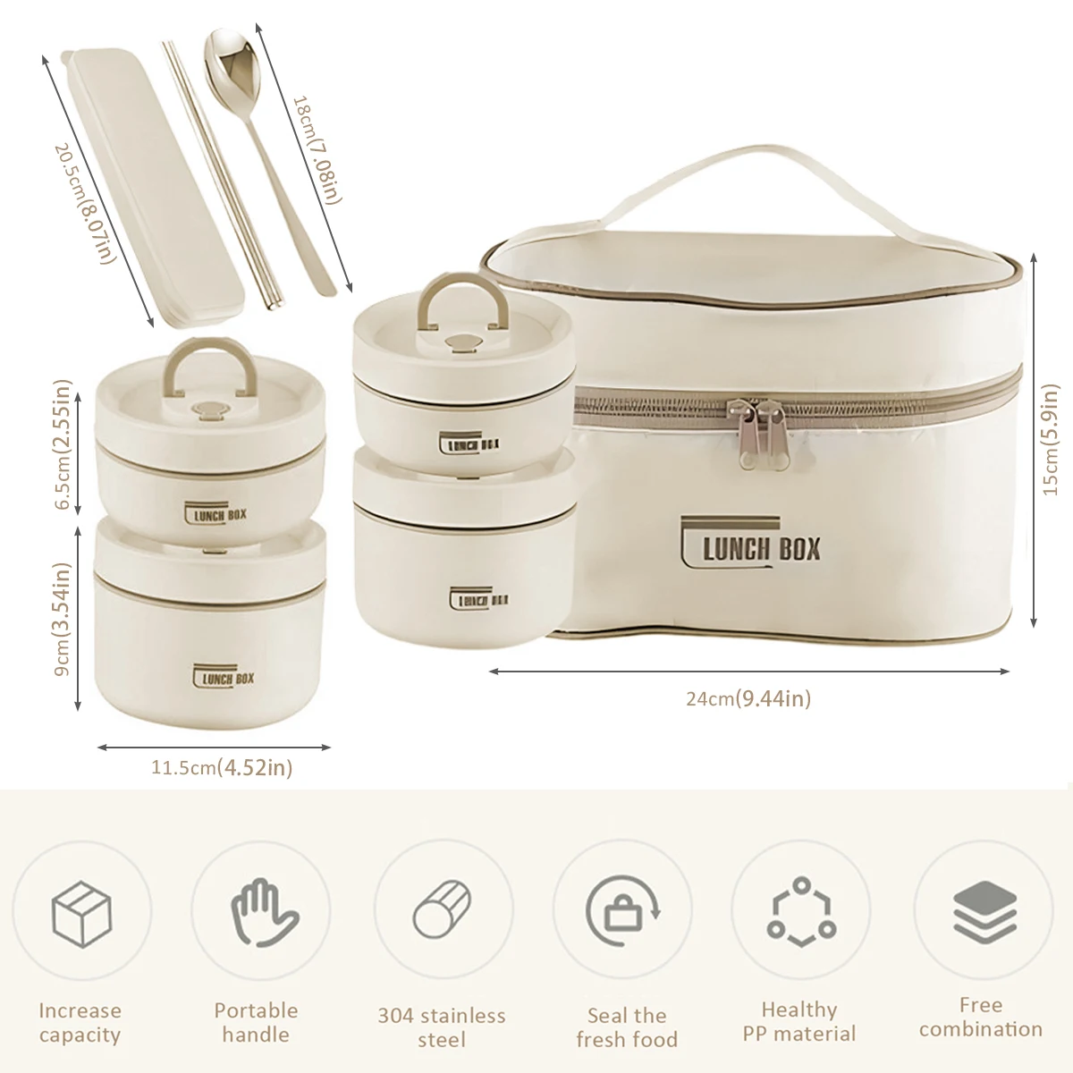 Lunch Box isolato 2/3/4 pezzi portatile a prova di perdite Lunch Box Set con borsa cucchiaio bacchette Lunch Box in acciaio inossidabile Lunch Box