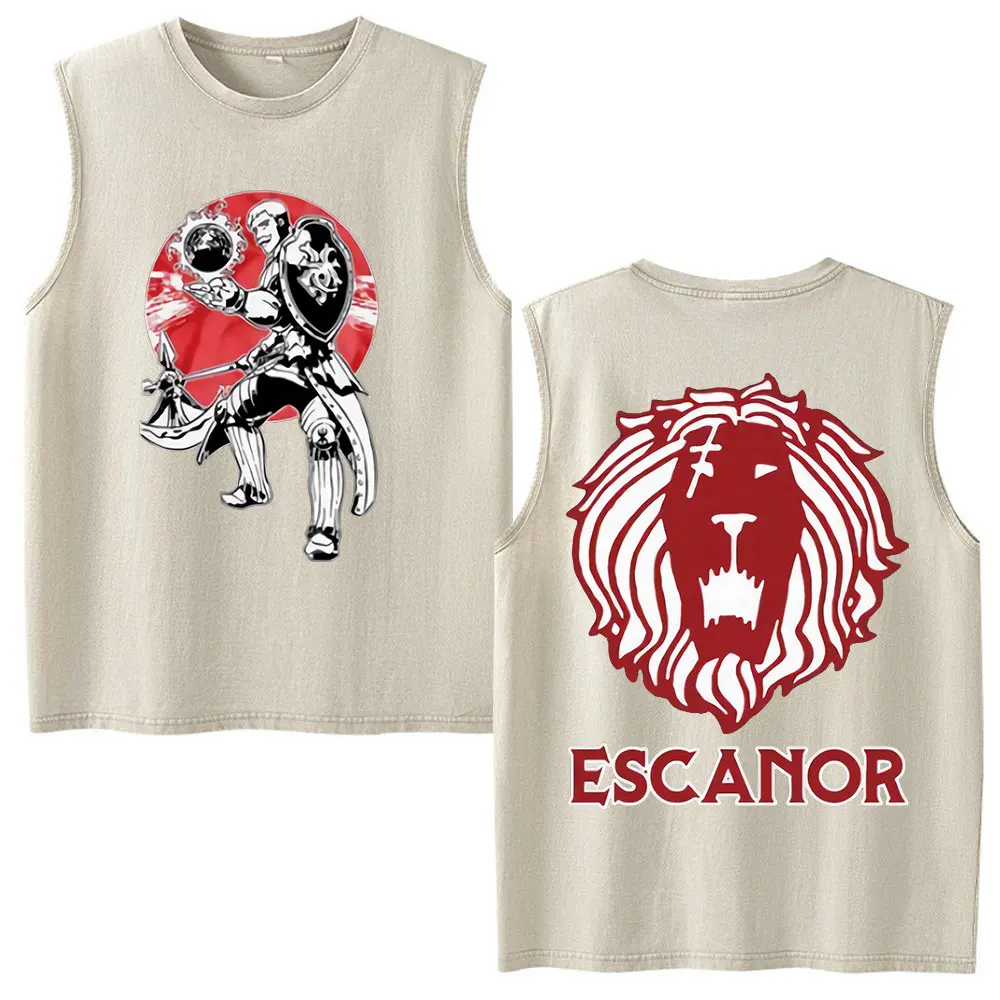 Anime The Seven Deadly Sins Escanor Vintage Washed Tank Tops Men Women Clothing Casual Cotton Sleeveless Vest T-shirt Streetwear