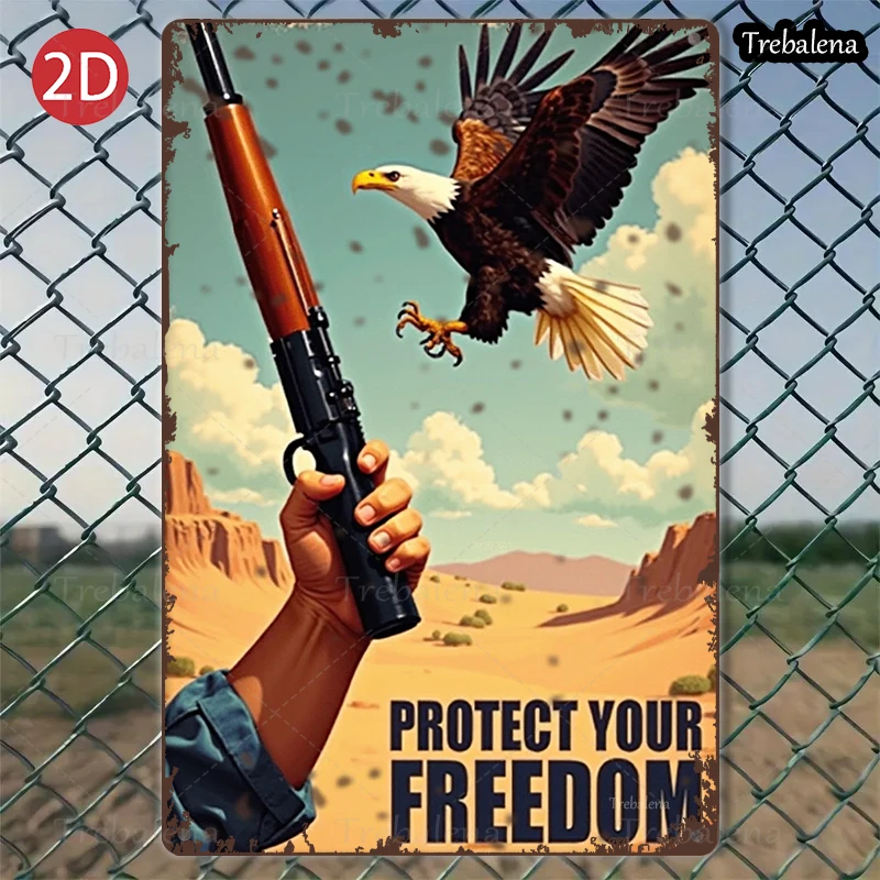 

1 шт. 2D плоский металлический знак 8*12 дюймов орл и дробовик защита свободы сцена в пустыне